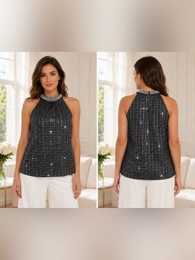 Rio & Rian New York Rhinestone Halter Top - Black XL NWT/Date Night/Concert